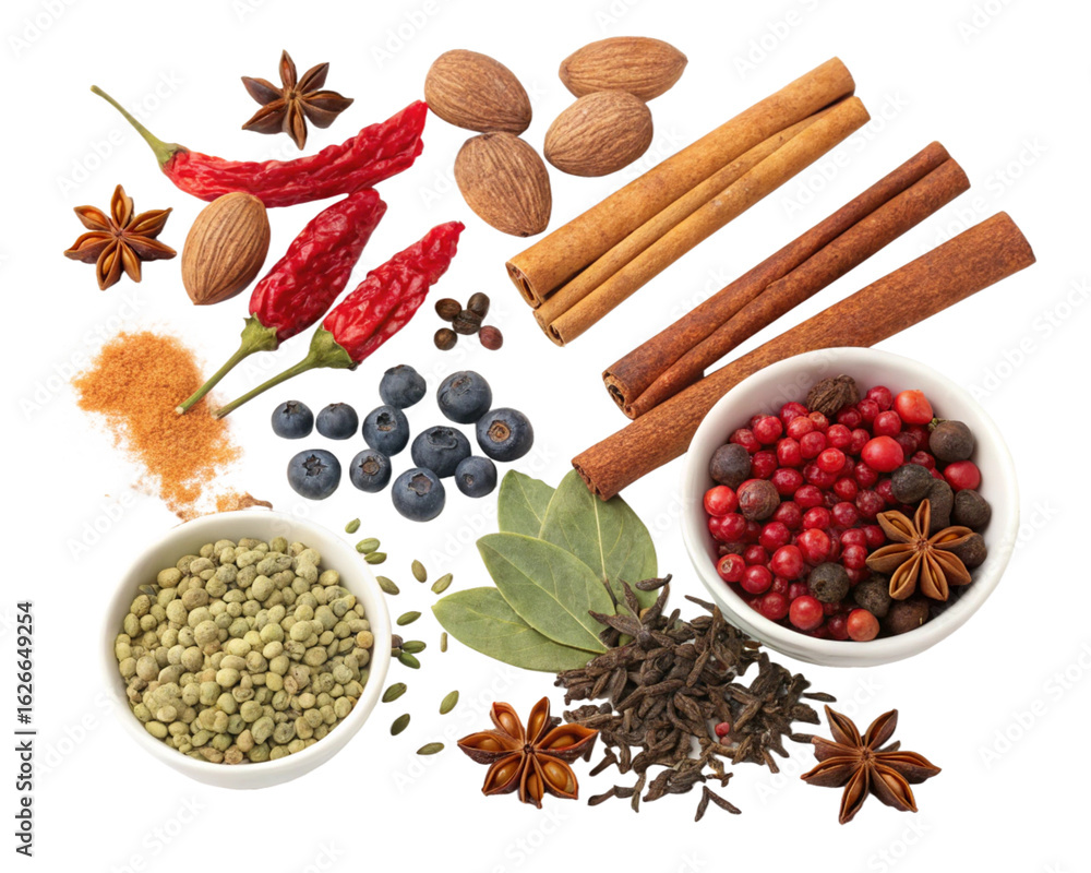 Fototapeta premium natural Spices and natural food on white background 