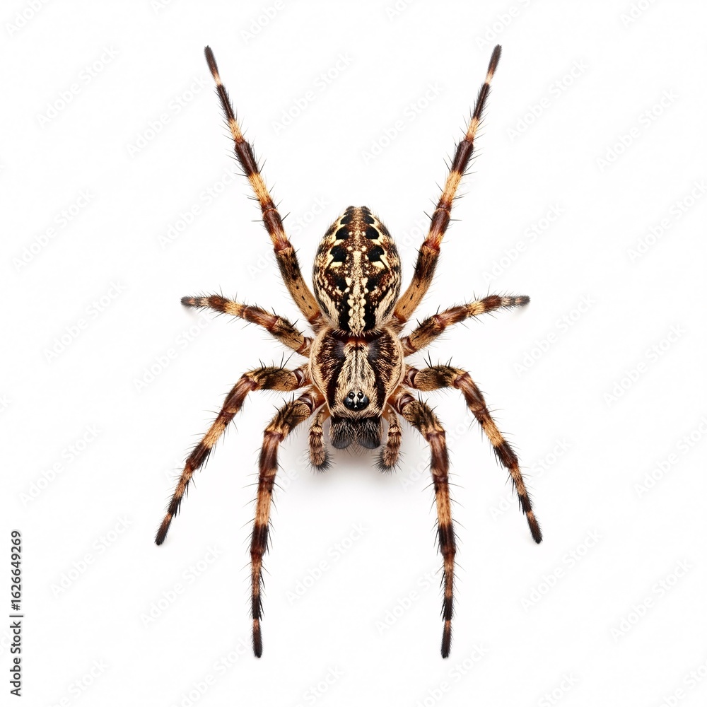 Obraz premium A spider with a brown body and long hairy legs, creating a detailed macro image,