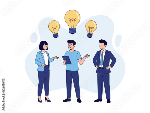 Wallpaper Mural A team of colleagues collaborating and brainstorming, with lightbulbs symbolizing creative ideas and innovation. Torontodigital.ca