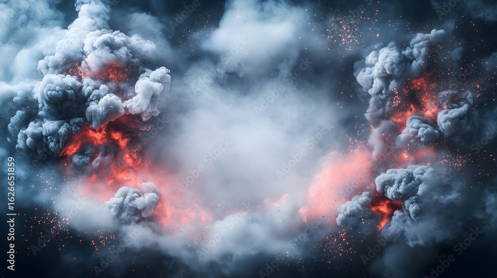 Square flame frame with scattered sparks and clouds creating a dramatic visual effect in an abstract background Square flame frame with scattered sparks and clouds creating a dramatic visual effect in an abstract background