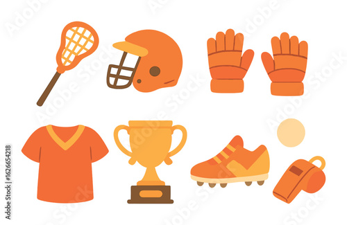 Lacrosse Gear Grid. Flat vector mini-illustrations lacrosse team in colors children's illustrations: lacrosse