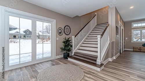 Cozy entryway with stairs and windows