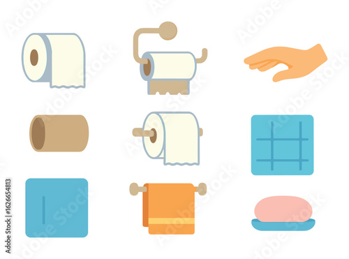Toilet Paper Change. Flat vector mini-illustrations changing the toilet paper roll in colors children's