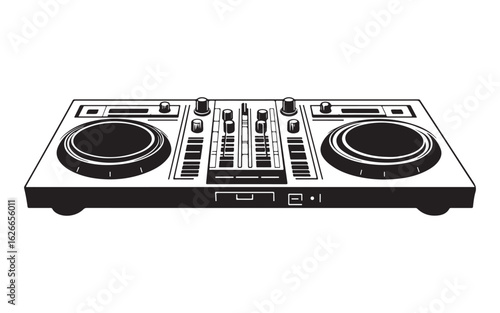 DJ Mixer Deck Silhouette Vector  Turntable Console Music Equipment Art