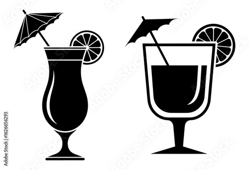 Vector art of two cocktails with umbrellas and citrus slices isolated on white background