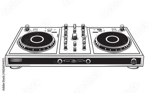 DJ Mixer Deck Silhouette Vector  Turntable Console Music Equipment Art