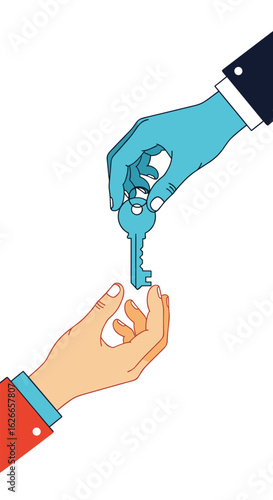 Key exchange between two hands symbolizing trust and transfer of ownership or access