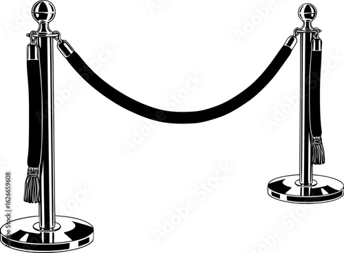Illustration of Elegant Rope Barrier Stanchions for Crowd Control