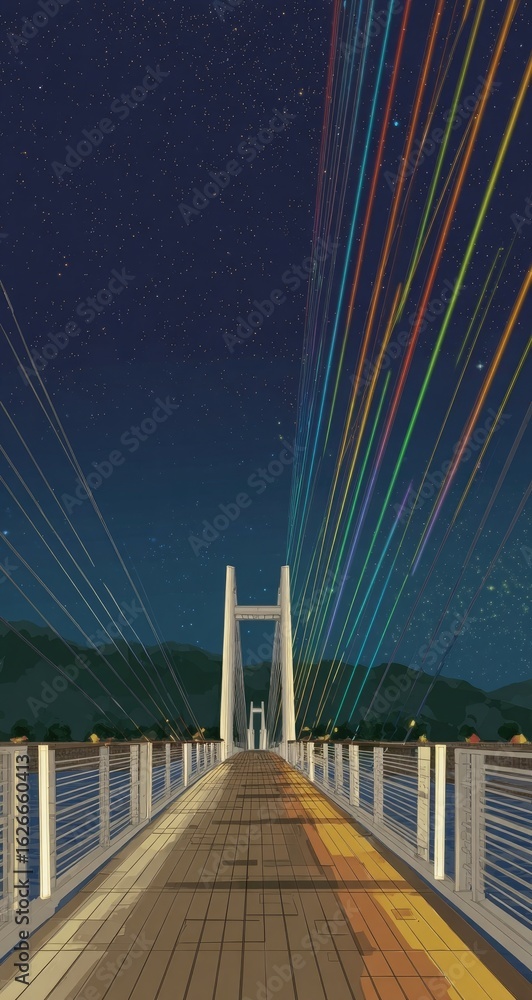 Fototapeta premium Night bridge with vibrant colorful streaks