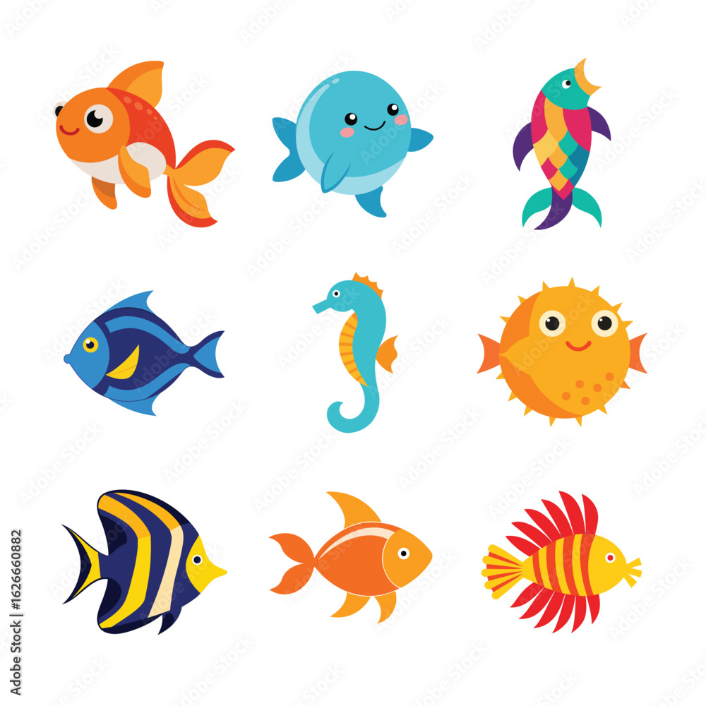 Fototapeta premium set of funny cartoon fishes
