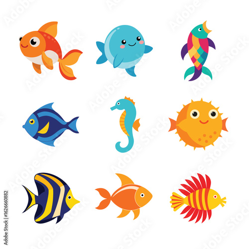 set of funny cartoon fishes