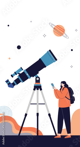 Exploring the vast universe through a powerful telescope under the night sky