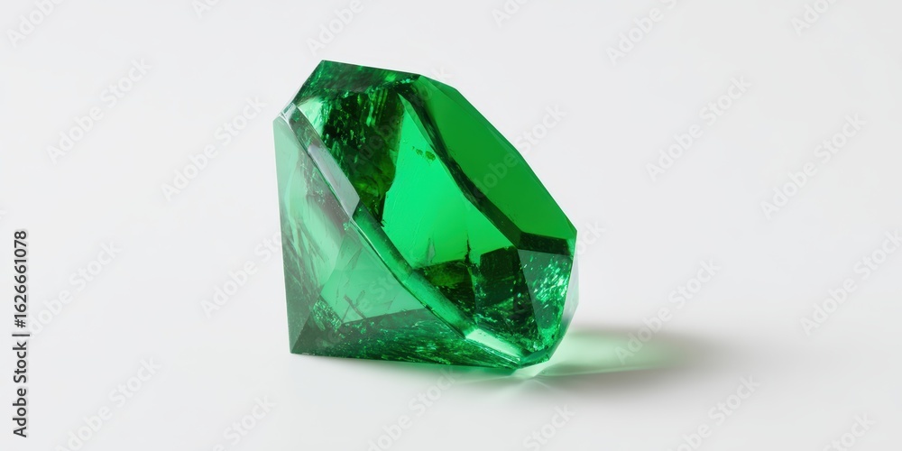 Fototapeta premium Polished Emerald Gemstone Standing on White Background