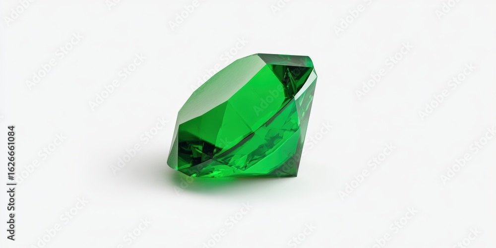 Fototapeta premium Faceted Emerald Gemstone on White Background
