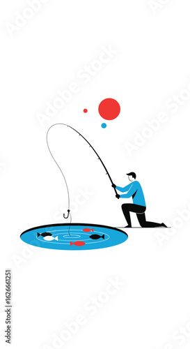 Fishing for opportunities a person patiently waits for a catch in a serene water body
