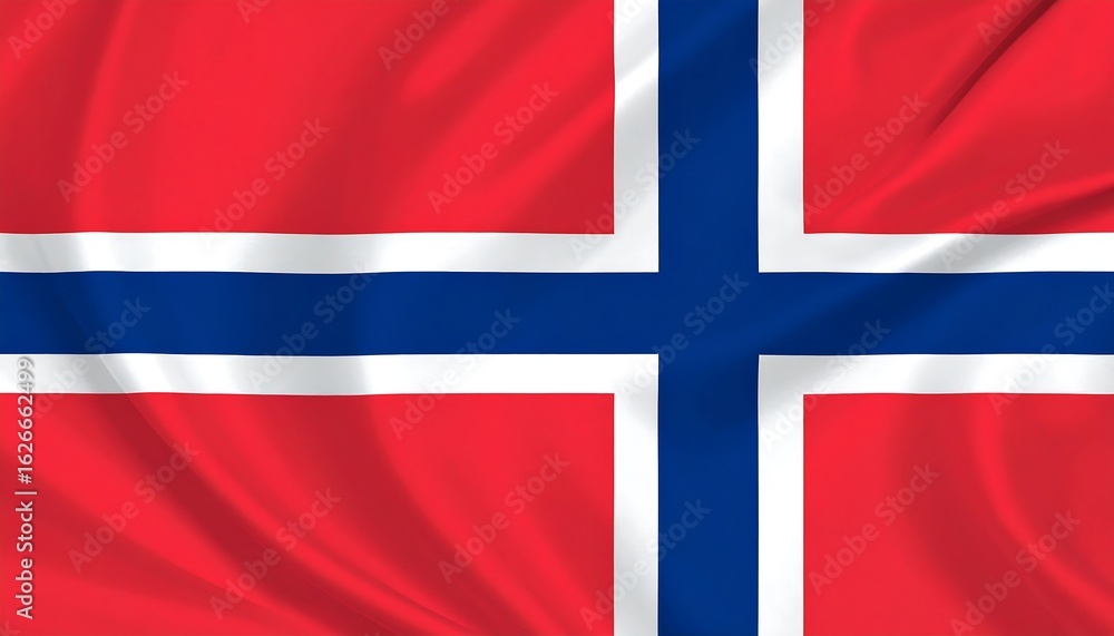 Obraz premium Norwegian flag with red field, white-outlined blue Nordic cross—symbol of freedom, heritage, and unity.