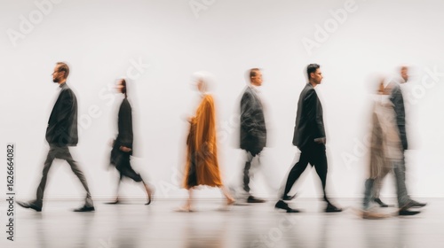 Blurred people walking indoor