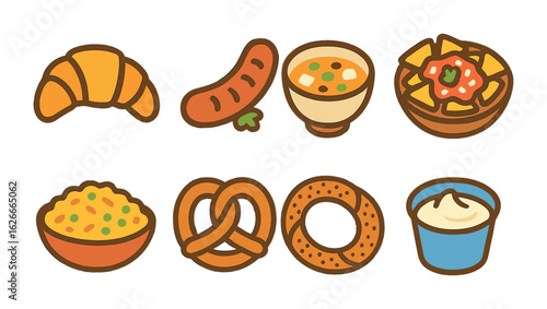 International Breakfast Icons. Flat vector mini-illustrations International breakfast dishes in colors