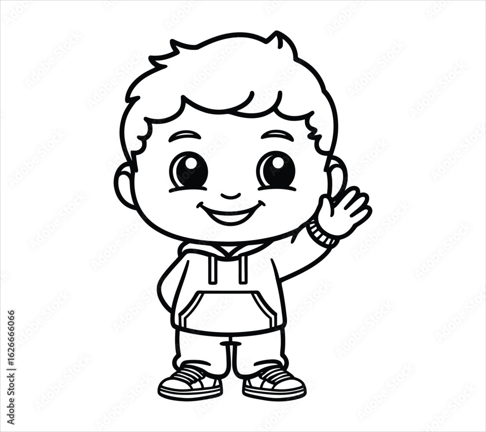 Fototapeta premium Little Boy Silhouette in Hoodie – Chibi Vector Art