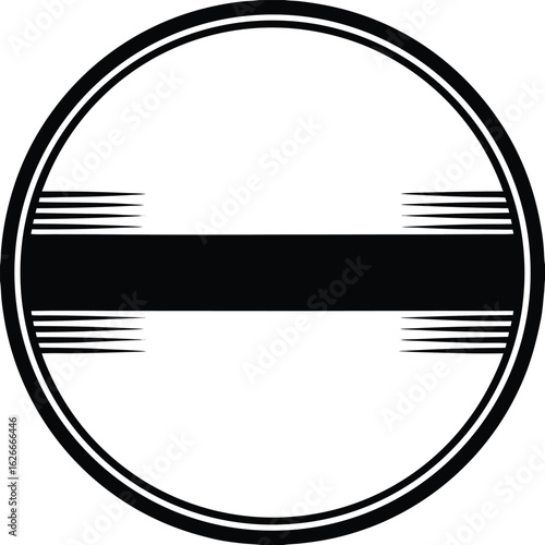 Black horizontal bar with radiating lines within a black outlined circle on white background vector