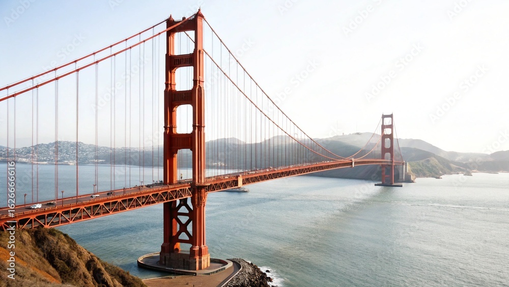 Obraz premium Golden Gate Bridge: Iconic San Francisco Landmark, Serene Morning Light, Panoramic View