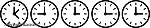 Minimalist black and white clock designs showing various times Pro Vector

