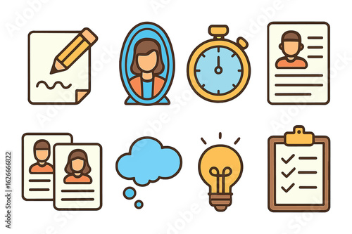 Business Speech Preparation. Flat vector mini-illustrations Preparing a business speech in colors children's