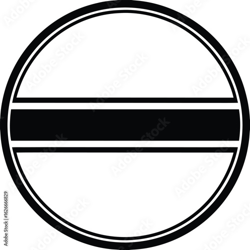 Black Horizontal Bar with White Stripes Inside a Double Lined Circle circular emblem