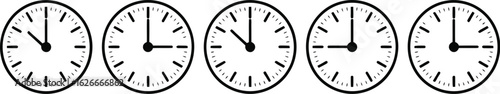 Minimalist black and white clock designs showing various times Pro Vector
