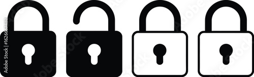 Locks icons set. Locked and unlocked vector icon set. Lock symbol isolated on transparent background. Padlock symbol. Privacy symbol vector stock illustration. 