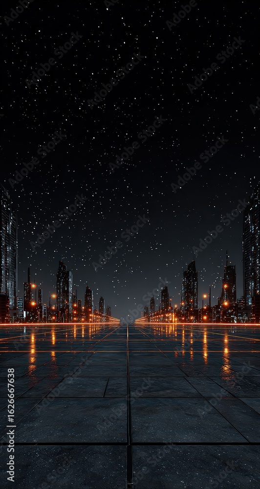 Fototapeta premium Futuristic Cityscape At Night With Reflections