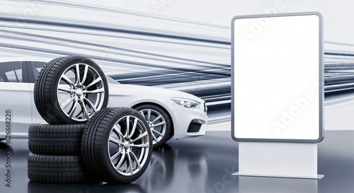 Car Tires Advertisement Mockup with Blank Billboard