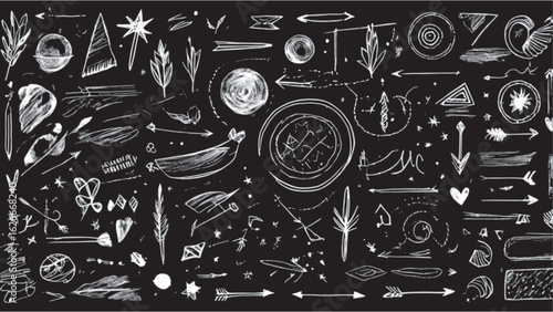 Chalk drawing illustration on a blackboard with vintage design and grunge art elements