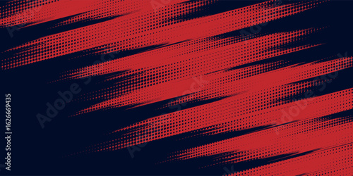 Red halftone dots blue color pattern gradient grunge texture background. Dot pop art comic sport style vector illustration