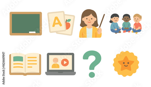 Colorful Teaching Icons. Flat vector mini-illustrations Teaching methods in colors children's illustrations: