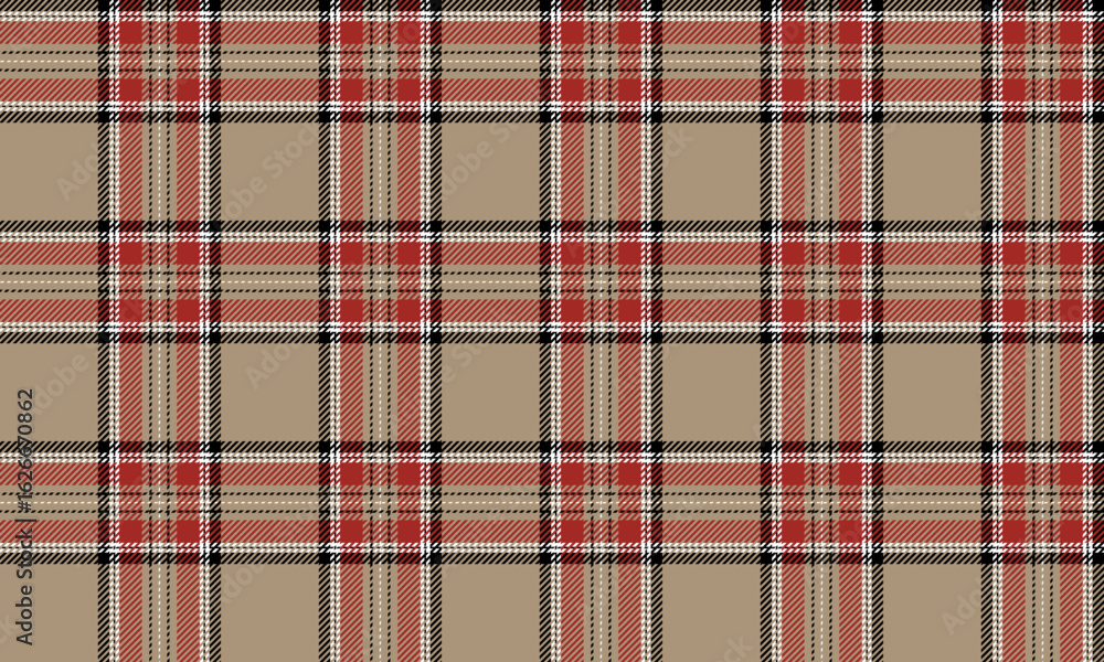 Obraz premium This seamless plaid pattern, available in beige, red, black, and white, offers a classic and warm feel. Perfect for designing clothes, skirts, or pants, it adds a modern vintage charm.