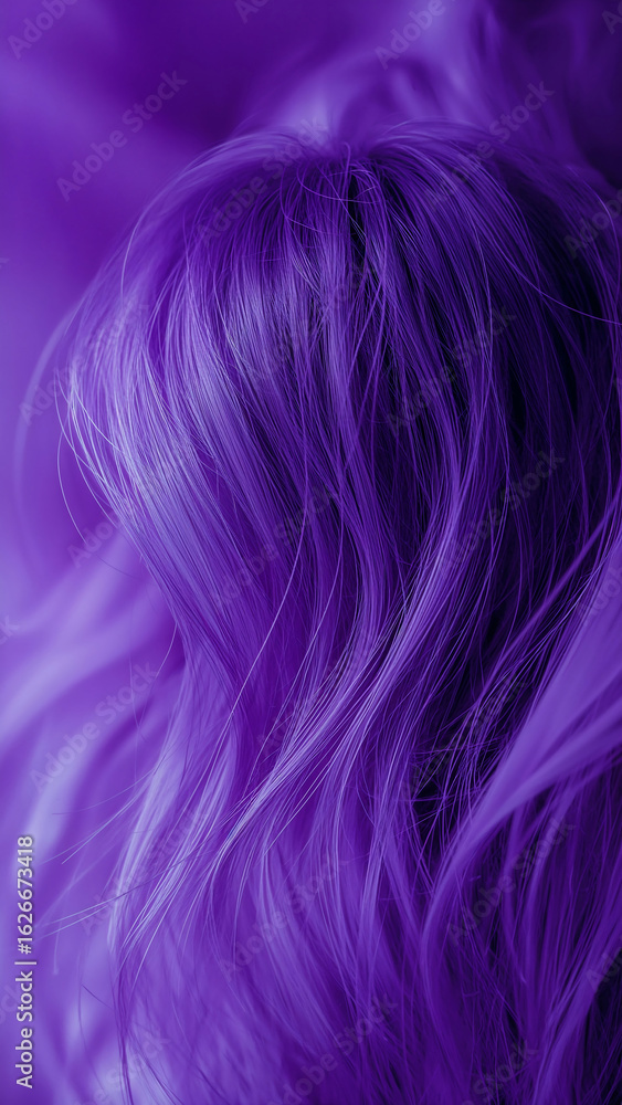 Naklejka premium Vibrant Purple Hair Texture with Soft Waves and Delicate Strands a Fashionable and Artistic Close Up Detail
