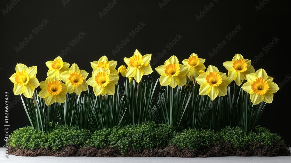 Fototapeta premium Bright yellow daffodils fill the display, showcasing their spring charm