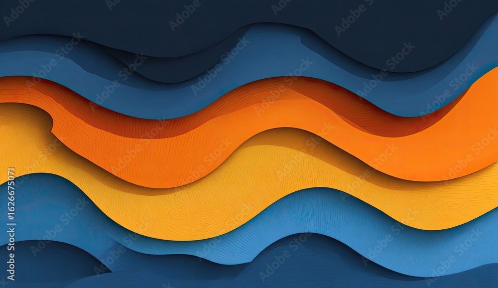 Obraz premium Abstract layered wavy shapes in shades of blue and orange