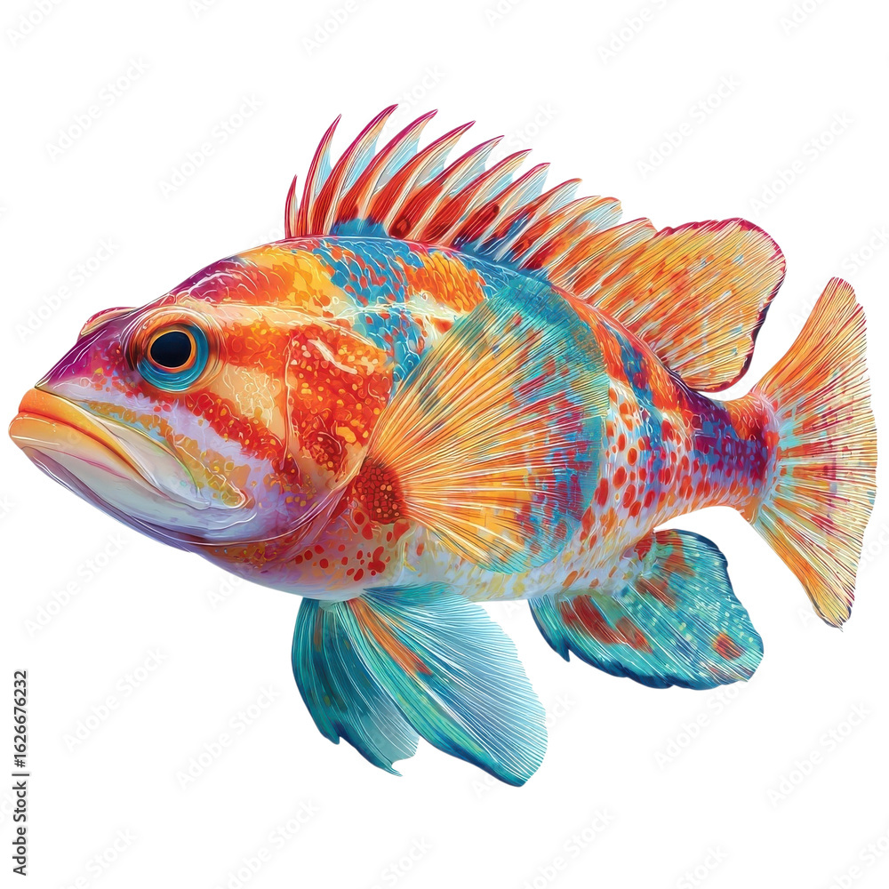 Fototapeta premium A colorful fish artwork on transparent background