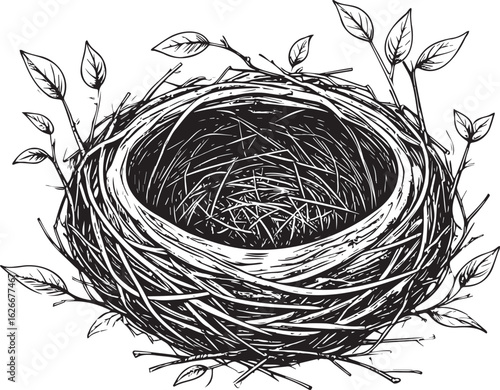 Empty Nest: Hand-Drawn Bird's Home