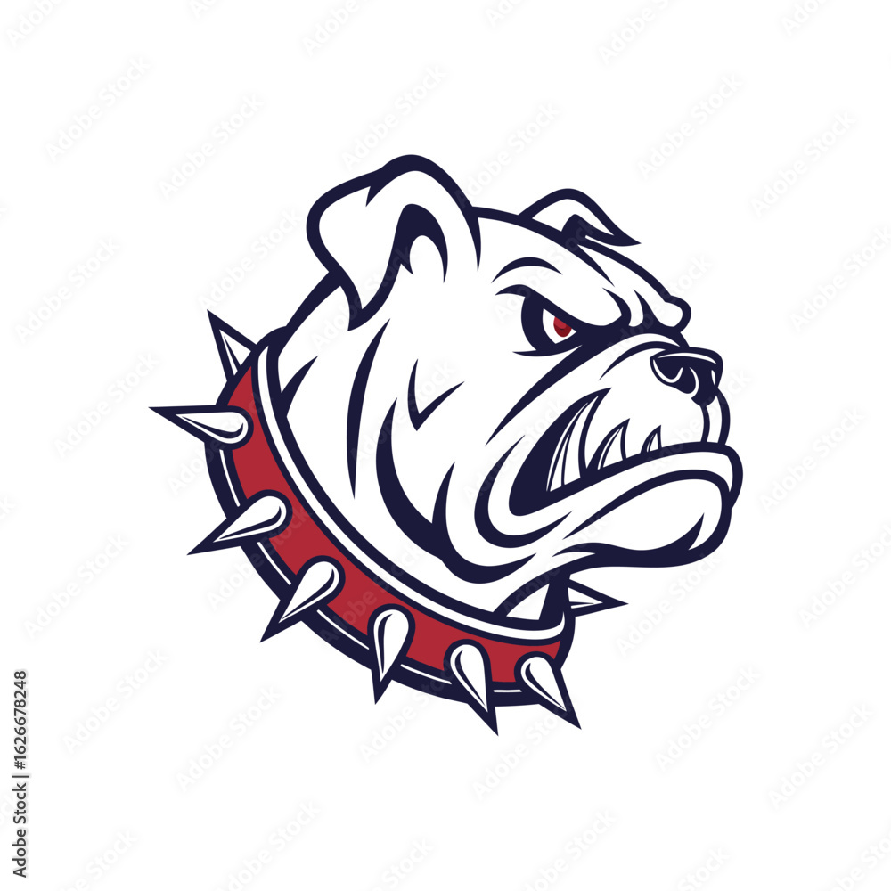 Naklejka premium Aggressive Bulldog Mascot Head with Spiked Collar Vector Illustration