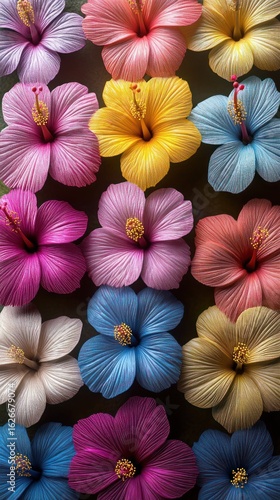 Wallpaper Mural Hibiscus flowers bloom in various colors, creating a stunning visual of nature's beauty Torontodigital.ca