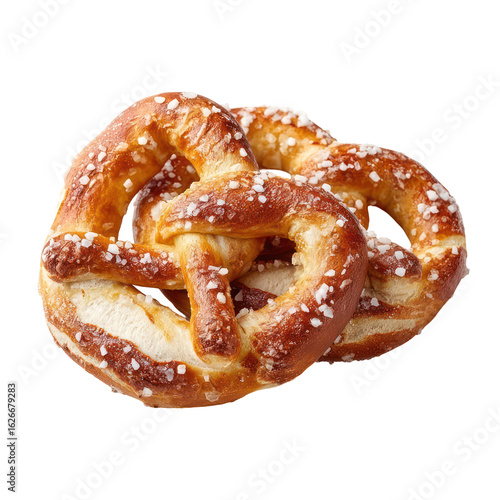 Soft pretzel with salt crystals and warm doughy texture on transparent background