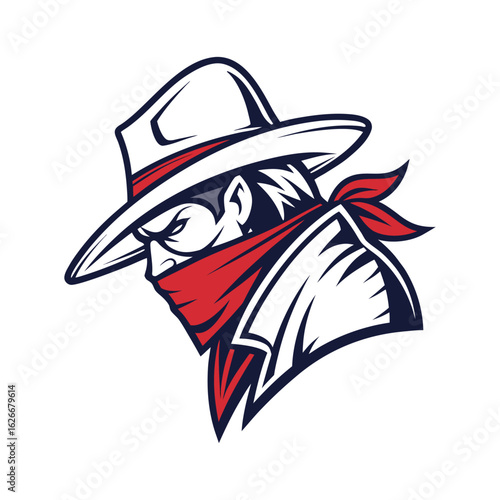 Vintage Western Outlaw Mascot Illustration with Hat and Bandana

