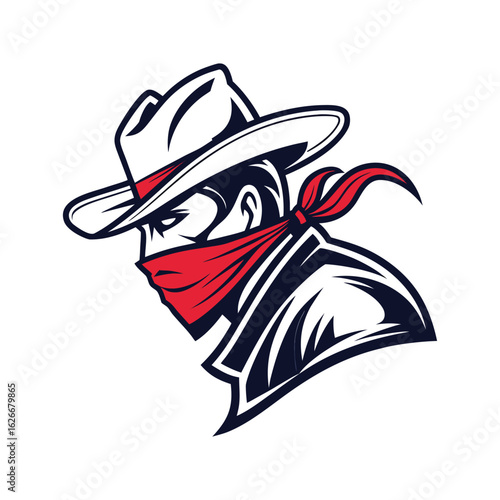 Vintage Western Outlaw Mascot Illustration with Hat and Bandana

