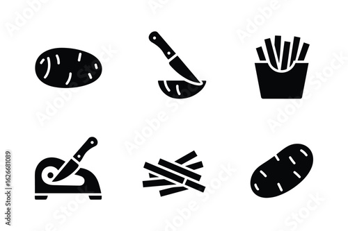 Potato preparation and french fries cutting slicing