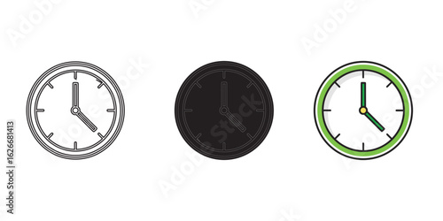 Wall clock design variations line art silhouette and color