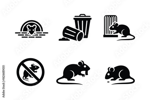 Rodent control icons featuring mice and traps mouse pest control