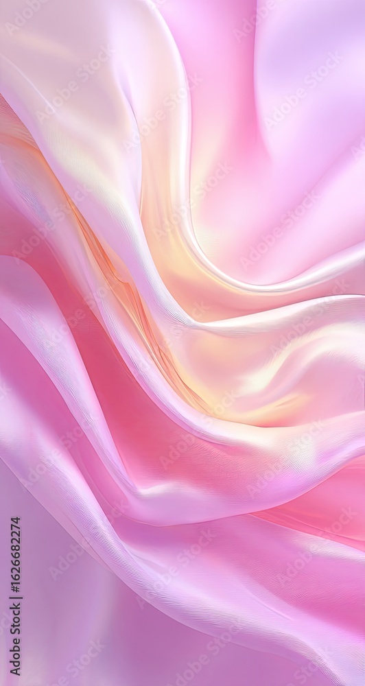 Fototapeta premium Delicate, flowing fabric in a soft pink and peach gradient